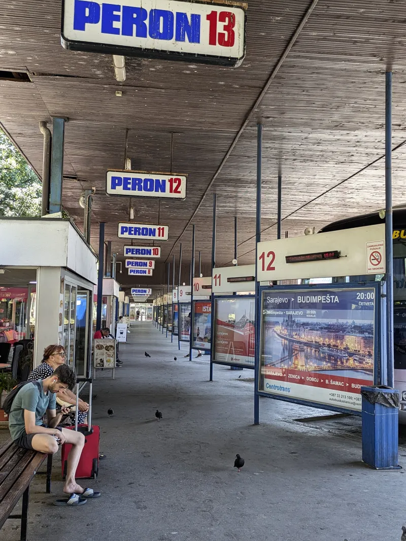 Platforms inside the Sarajevo bus station shown in the cited photograph